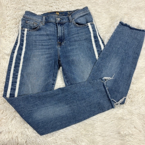 7 For All Mankind Racing Stripe Mid-Rise Ankle Skinny Jeans Size 29 - Picture 3 of 14